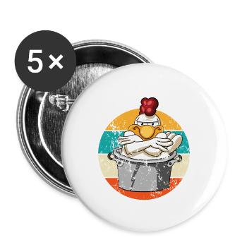 Vintage Retro Huhn Kochtopf - Buttons groß 56 mm (5er Pack) - Weiß - Vorne