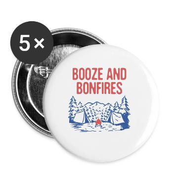 Booze and Bonfires Camping Beer Lover Camper - Buttons large 2.2''/56 mm (5-pack) - white - Front