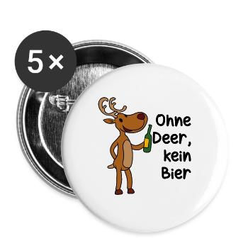 Orignal de Noël, Rudolph buvant de la bière, dicton de Noël - Lot de 5 grands badges (56 mm) - blanc - Devant