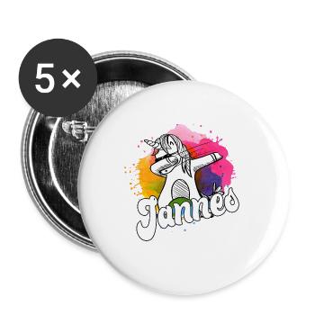 JANNES - Beau nom de garçon avec licorne cool - Lot de 5 grands badges (56 mm) - blanc - Devant