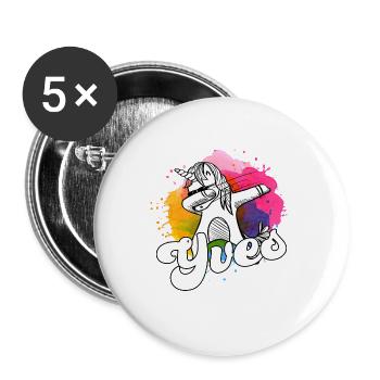 YVES - Beau nom de garçon avec licorne cool - Lot de 5 grands badges (56 mm) - blanc - Devant