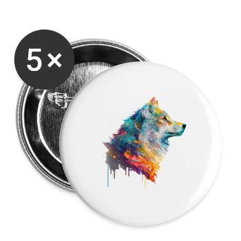 Aquarell Wolf - Buttons groß 56 mm (5er Pack) - Weiß - Vorne