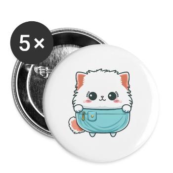 Mignon chat angora dans un sac - Lot de 5 grands badges (56 mm) - blanc - Devant