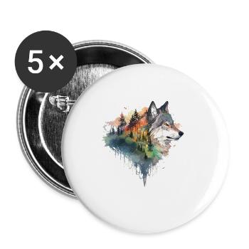 Wolf Wolfskopf Natur Wildnis Wald Bäume Kunst - Buttons groß 56 mm (5er Pack) - Weiß - Vorne