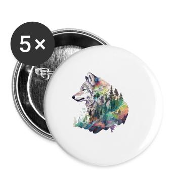 Wolf Wolfskopf Natur Wildnis Wald Bäume Kunst - Buttons groß 56 mm (5er Pack) - Weiß - Vorne