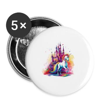 Einhorn Regenbogen Schloss Bunt Magie Fantasie - Buttons groß 56 mm (5er Pack) - Weiß - Vorne