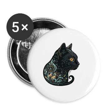 Katzenkopf Schwarze Katze Bombay Happy Cat Katzen - Buttons groß 56 mm (5er Pack) - Weiß - Vorne