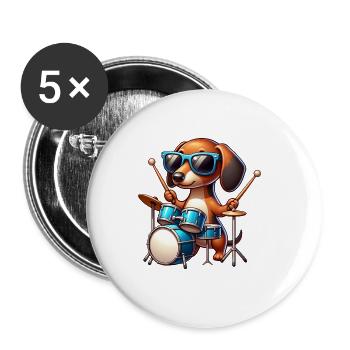 Dachshund Drummer Viennese Dog Motif - Buttons large 2.2''/56 mm (5-pack) - white - Front