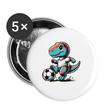 T-Rex Dinosaurier Fußballspieler - Buttons groß 56 mm (5er Pack) - Weiß - Vorne