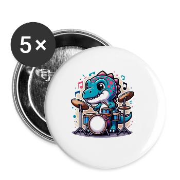 Cool T-Rex Dinosaur Drummer - Buttons large 2.2''/56 mm (5-pack) - white - Front
