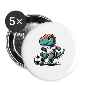 T-Rex Dinosaurier Fußballspieler - Buttons groß 56 mm (5er Pack) - Weiß - Vorne