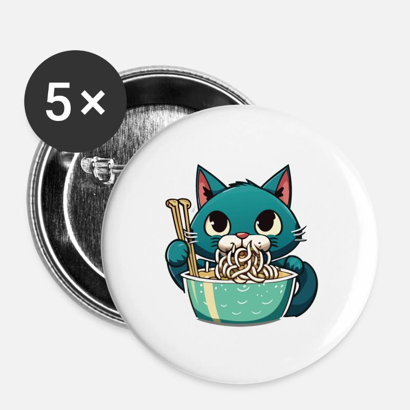Cat Eats Instant Noldes - Buttons large 2.2''/56 mm (5-pack) - white