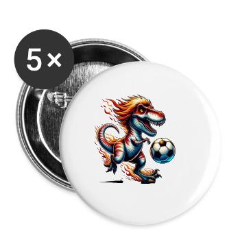 T-Rex Dinosaur Flames Playing Soccer - Buttons large 2.2''/56 mm (5-pack) - white - Front