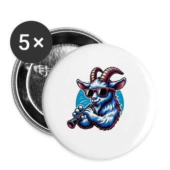 Klarinette spielende Ziege Mit Sonnenbrille - Buttons groß 56 mm (5er Pack) - Weiß - Vorne