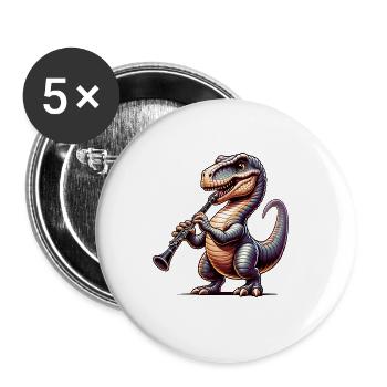 Dino flûtiste avec flûte à bec dans orchestre - Lot de 5 grands badges (56 mm) - blanc - Devant