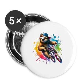 Lustiges Faultier Auf BMX Bike Design - Buttons groß 56 mm (5er Pack) - Weiß - Vorne