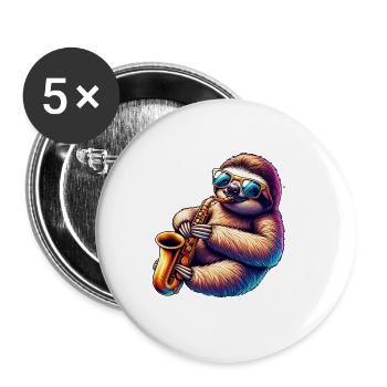 Cooler Faultier Saxophonist Jazz Design - Buttons groß 56 mm (5er Pack) - Weiß - Vorne