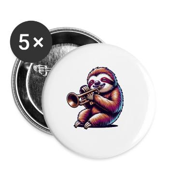 Süßes Faultier Trumpet Spieler Musik - Buttons groß 56 mm (5er Pack) - Weiß - Vorne