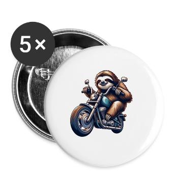 Vintage Sloth Biker Motorcycle Racer - Buttons large 2.2''/56 mm (5-pack) - white - Front