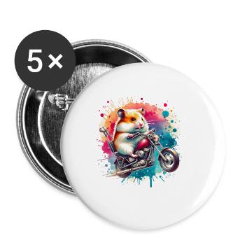 Cool Hamster Biker on Chopper Design - Buttons large 2.2''/56 mm (5-pack) - white - Front