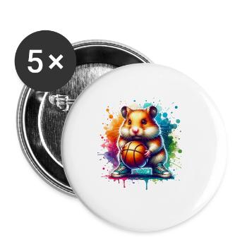 Mignon Hamster Basketteur Joueur Dunk - Lot de 5 grands badges (56 mm) - blanc - Devant