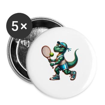 Dinosaure Dino Garçon Joueur de Tennis Sport - Lot de 5 grands badges (56 mm) - blanc - Devant