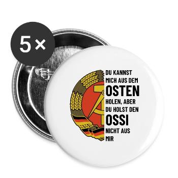 DDR Wappen, Osten, Ossi Geschenk - Buttons groß 56 mm (5er Pack) - Weiß - Vorne