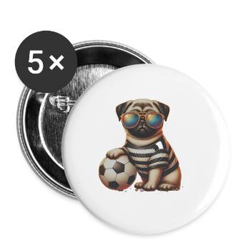 Mops Hund Fußball Spieler Ball Champion Fan - Buttons groß 56 mm (5er Pack) - Weiß - Vorne