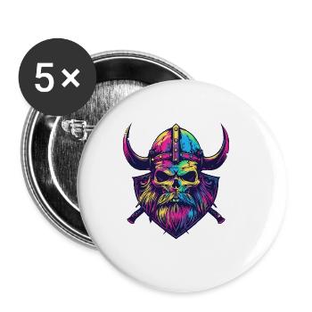 Viking Skull - Buttons large 2.2''/56 mm (5-pack) - white - Front