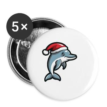 Delfin Weihnachten - Buttons groß 56 mm (5er Pack) - Weiß - Vorne