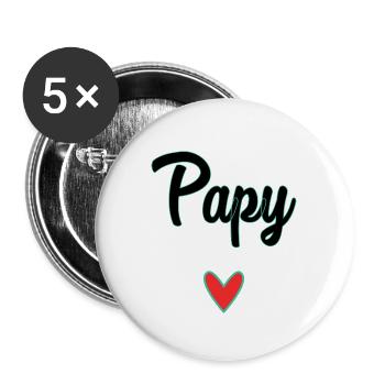 PAPY. PAPA. FÊTE DES PÈRES. BONNE FÊTE PAPA. BONNE - Lot de 5 grands badges (56 mm) - blanc - Devant