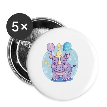 Bande dessinée d’anniversaire de rhinocéros - Lot de 5 grands badges (56 mm) - blanc - Devant