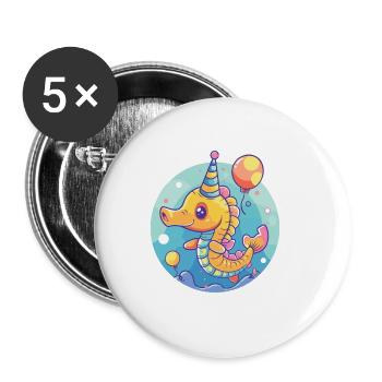Bande dessinée d’anniversaire hippocampe - Lot de 5 grands badges (56 mm) - blanc - Devant