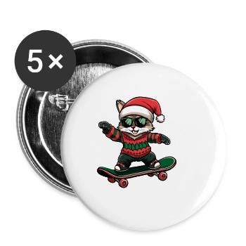 Chat Noël Drôle - Lot de 5 grands badges (56 mm) - blanc - Devant