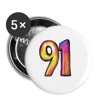 91 Zahl Symbol - Buttons groß 56 mm (5er Pack) - Weiß - Vorne