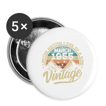 Mars 1955 Anniversaire - Né en mars 1955 - Lot de 5 grands badges (56 mm) - blanc - Devant