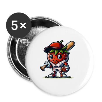 Drôle de joueur de baseball fraise sport - Lot de 5 grands badges (56 mm) - blanc - Devant