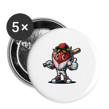 Strawberry Baseball Star with Bat - Buttons large 2.2''/56 mm (5-pack) - white - Front