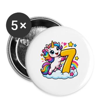 Regenbogen-Einhorn Siebenzauber - Buttons groß 56 mm (5er Pack) - Weiß - Vorne