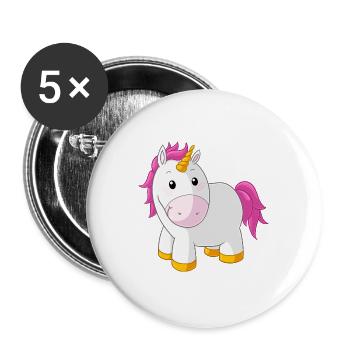 Pinkes glückliches Comic Einhorn - Buttons groß 56 mm (5er Pack) - Weiß - Vorne