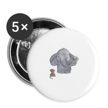 Elefantenbaby mit Blume - Buttons groß 56 mm (5er Pack) - Weiß - Vorne