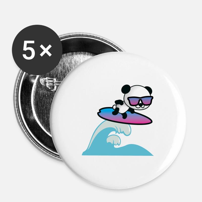Surfing Panda - Buttons large 2.2''/56 mm (5-pack) - white
