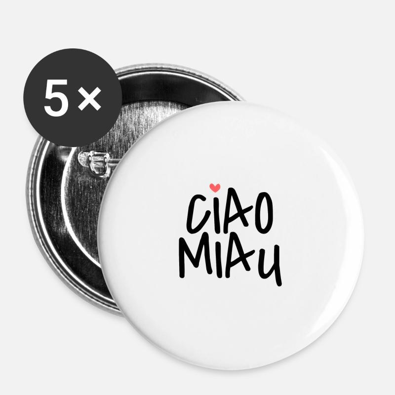 Ciao Miau <3 Black - Buttons large 2.2''/56 mm (5-pack) - white