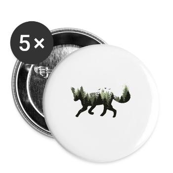 Fuchs Waldtier Bäume Wald Wildnis Silhouette - Buttons groß 56 mm (5er Pack) - Weiß - Vorne