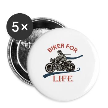 Biker for life, motorcycle passion biker Motard gift - Buttons large 2.2''/56 mm (5-pack) - white - Front