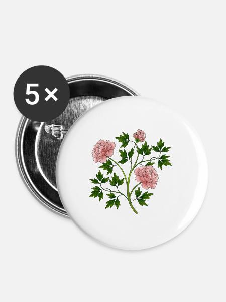 Bunte Blumen - Buttons groß 56 mm (5er Pack) - Weiß