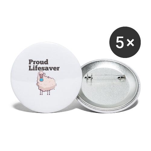 Schlafschafe retten Leben mit Mundschutz - Buttons groß 56 mm (5er Pack)