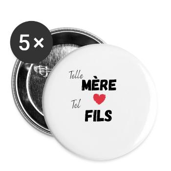 t-shirt mère et fils. Idée cadeau - Lot de 5 grands badges (56 mm) - blanc - Devant