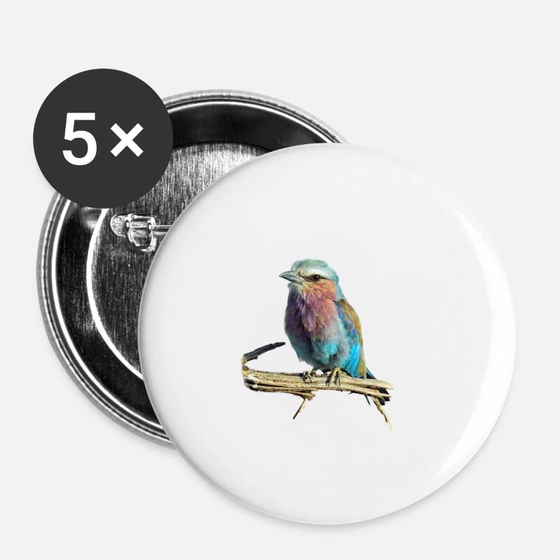 bird colored -farbiger Vogel - Buttons groß 56 mm (5er Pack) - Weiß