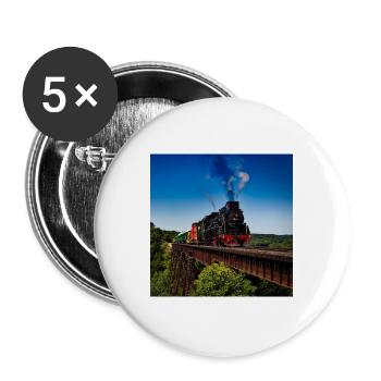 Train vintage sur chemin de fer dans le paysage du pays - Lot de 5 grands badges (56 mm) - blanc - Devant